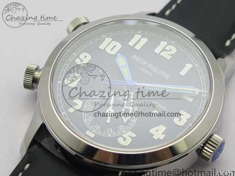 MIROTIME 0418 Practical Calatrava 5524 Pilot Travel Time SS GRF Blue Dial on Black Leather Strap A324 V 7107